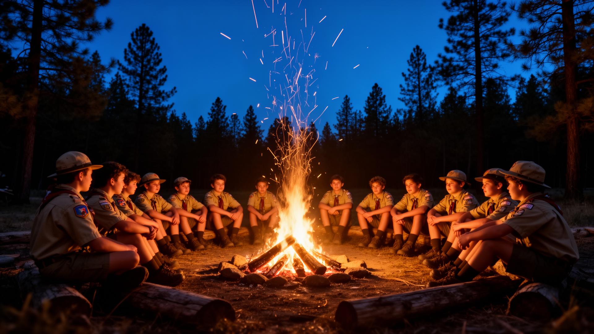 Scouts around a campfire